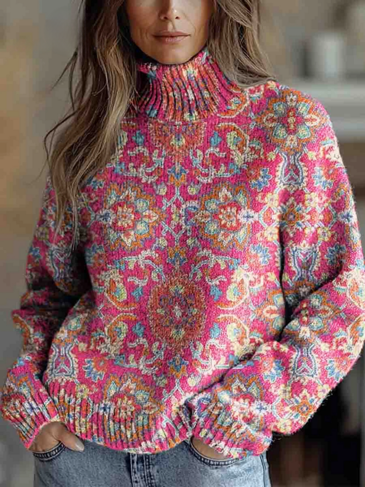 Bella | Retro Ethnic Floral Turtleneck