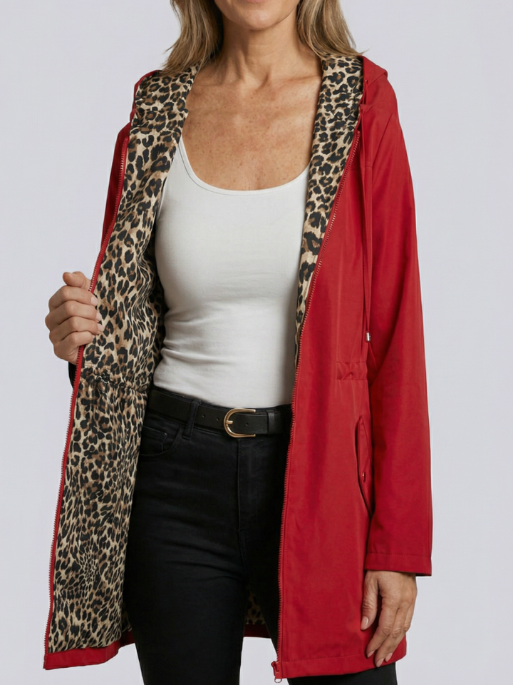 Reversible Hooded Coat with Leopard Print