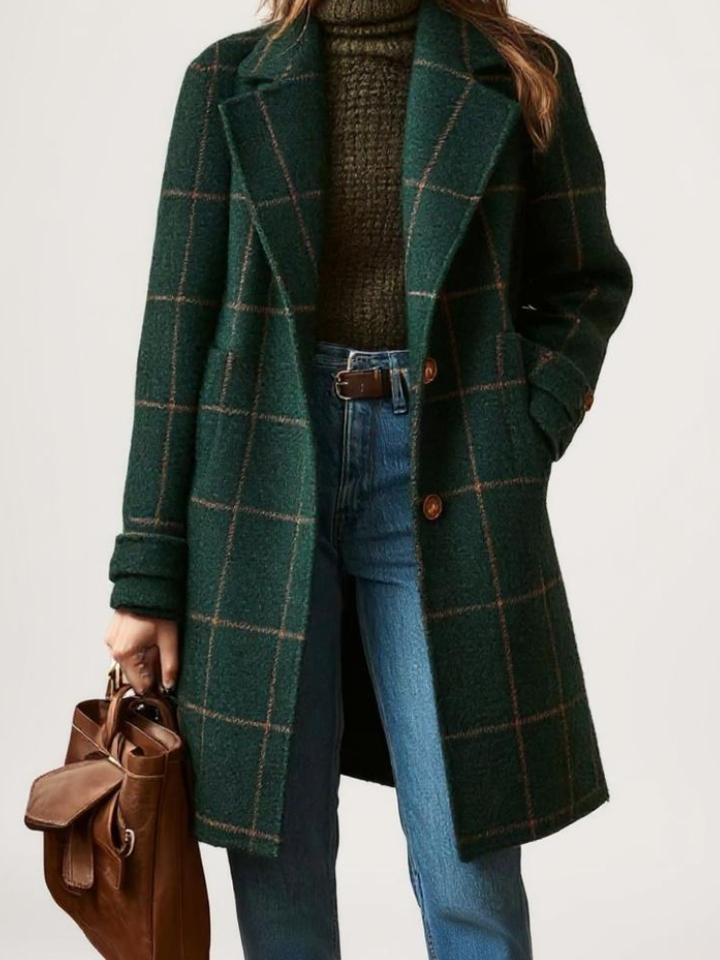 Women's Retro Lapel Plaid Tweed Coat