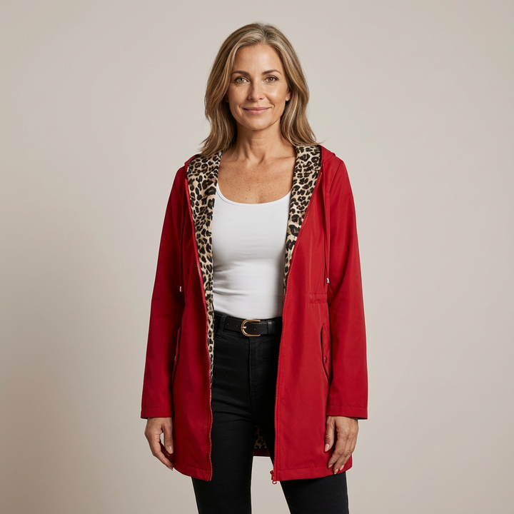 Reversible Hooded Coat with Leopard Print