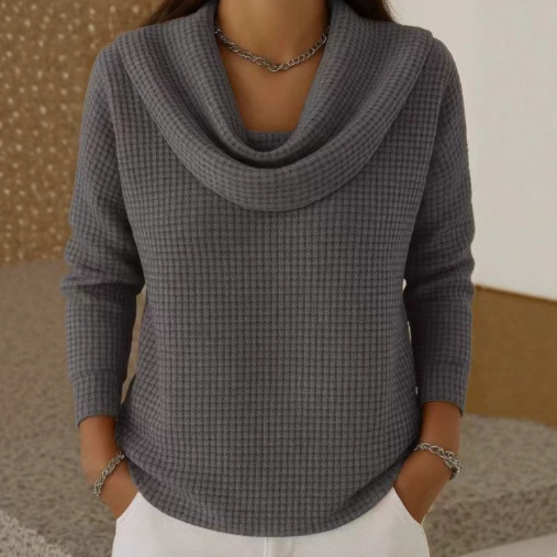 Amber | Warm Waffle Sweater with Elegant Waterfall Neckline