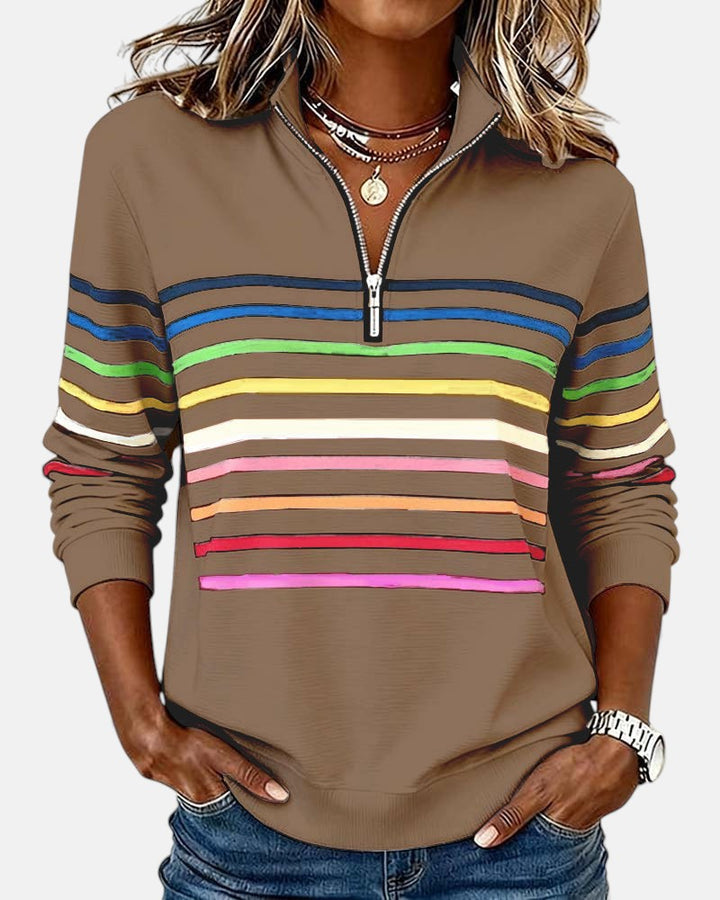 Vienna | Rainbow Striped Zip Sweatshirt